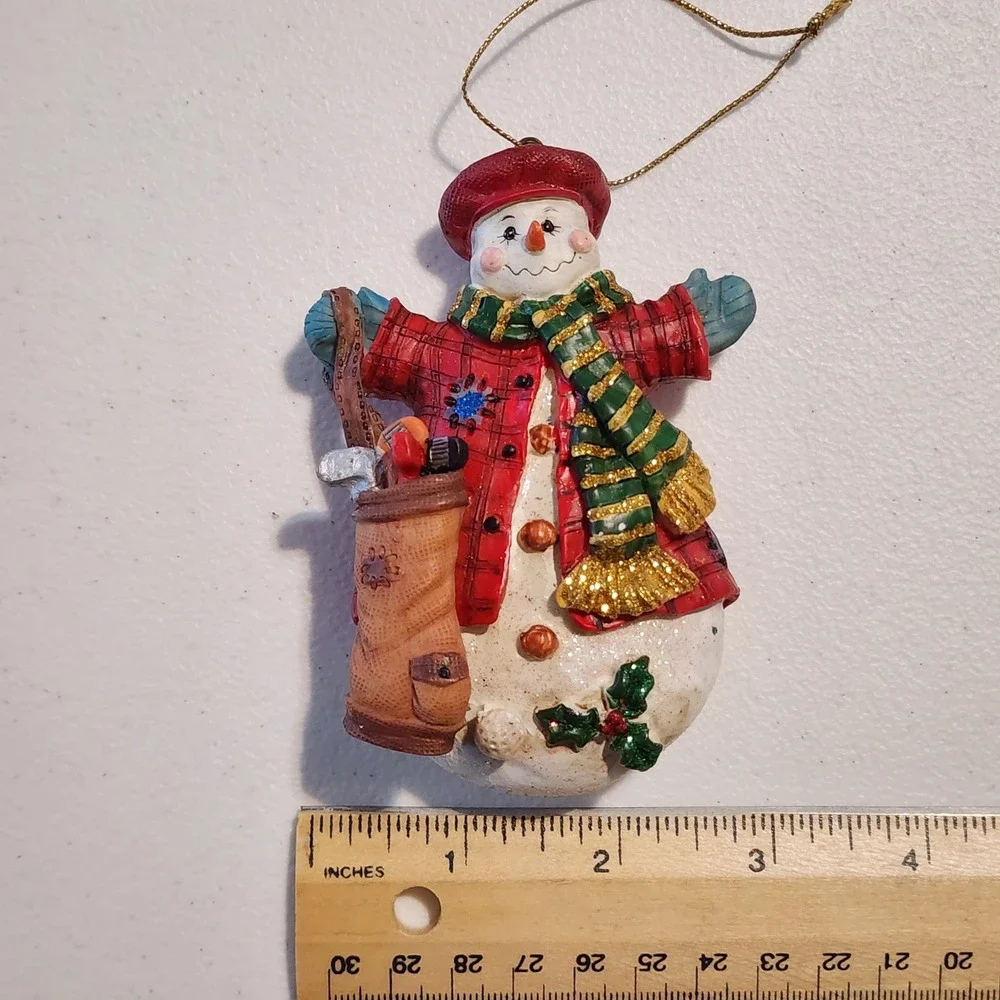 Snowman Golf Christmas Ornament Plaid Coat Holiday Decor Cute Cottagecore‎
